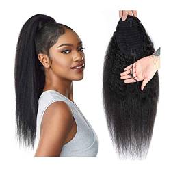 Pferdeschwanz Haarteil Extensions Yaki Glatt Echthaar Afro Verworren Gerade Kordelzug Pferdeschwanz Echthaar Clip in Remy Haarverlängerung Echthaar Pferdeschwanz Haarteil Pferdeschwanz Haarextension(S von Hhmmei2024-23