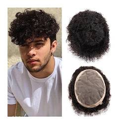 Toupet für Herren Afro-gelocktes Toupet for Männer, menschliches Haarsystem, feines Mono- und NPU-Toupet for Männer mit dünner Haut, indisches Remy-Haar, 15,2 cm, wassergelocktes Männer-Haarteil Perüc von Hhmmei2024-23