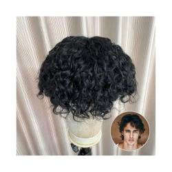 Toupet für Herren Indisches Remy-Haar-Locken-Toupet for Männer, atmungsaktive Mono-Basis mit PU um die Haarsystemeinheiten, schwarze Wasserwelle, menschliches Haar, männliche Haarprothese Perücke Männ von Hhmmei2024-23