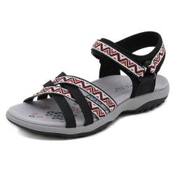 HiGropcore Damen Sandalen Sommer Wandersandalen Bequeme Sport Outdoor Sandalen Plateau rutschfeste Sandaletten Sportsandalen mit Fußgewölbeunterstützung Klettverschluss Strandsandaletten von HiGropcore