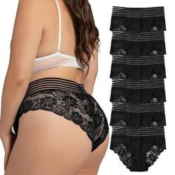 Hialegion Schlüpfer Damen Slips Mehrpack Spitze Unterhosen Nahtlos Höschen Spitze Unterwäsche für Frauen Schwarz Große Größen Damen 6 Stück 1XL von Hialegion