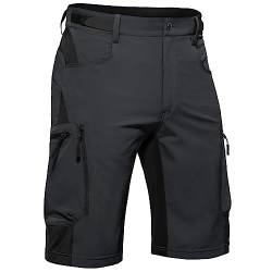 Hiauspor Kurze Hosen Herren, Leichte Wanderhose Atmungsaktiv Schnelltrocknen Cargo Bermuda Shorts Elastische Radlerhose MTB Fahrradhose Outdoorhose Sport Radhose Sommer 6 Taschen (Stylish-Grey, 5XL) von Hiauspor