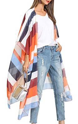 Hibluco Damen Casual Gedruckt Kimono Cover Up Cardigan Sheer Tops Lose Bluse - - 5X von Hibluco