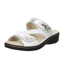 Hickersberger Damen Pantoletten Sandalen Pantolette Glattleder Bequem Freizeit Uni hickersberber Damen Pantolette kräuterfußbett Klettverschluss Weiss Silber von Hickersberger