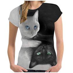 Cat Bedrucktes T-Shirt Damen Kurzarm Lose Bluse T-Shirts Damen Blusen Tops Sweatshirt Kapuzenpullover Langarmshirts Frühjahr Sommer Beste Freunde Pullover Hoodies für Frauen mit Mode Motiv von Higlles