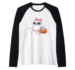 Süßes Mädchen Geist Halloween Trick or Treat Frauen Mädchen Kinder Raglan von Hilarious Halloween Party Outfits