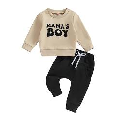 Himllauen Baby Jungen Kleidung Langarmshirt Top + Hose Zweiteiler Babykleidung 0-3 Jahre Kleinkind Set Neugeborene Outfit (Aprikose Mama's Boy 2, 0-6 Months) von Himllauen