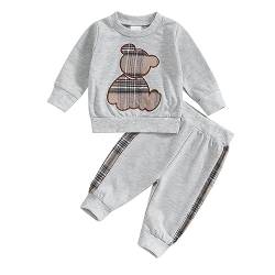 Himllauen Baby Jungen Mädchen Kleidung Kleiner Bär Sweatshirt + Hose Zweiteiler Set Neugeborene Outfit (Grau, 18-24 Months) von Himllauen