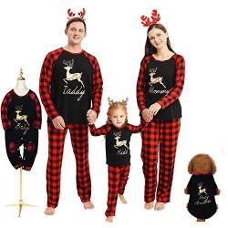 Familien-Weihnachts-Schlafanzug mit Elch-Motiv, kariert, Nachtwäsche, Nachtwäsche, Weihnachts-Pyjama, Urlaub, Loungewear für Väter, Mütter, Kinder, Babys, Haustiere (2-3 Jahre, Kinder) von Hinzonek