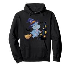 Moo Deng die Nilpferd-Hexe schwebt durch die Nacht Pullover Hoodie von HippoWeen Treats