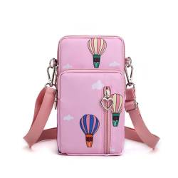 Hiseng Handytasche zum Umhängen, Kleine Umhängetasche Damen, Crossbody Bag Damen, Heißluftballon-Druck Handy Umhängetasche, Handytasche mit Geldbörse zum Umhängen (S,Rosa) von Hiseng