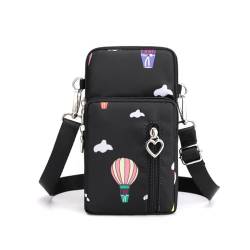 Hiseng Handytasche zum Umhängen, Kleine Umhängetasche Damen, Crossbody Bag Damen, Heißluftballon-Druck Handy Umhängetasche, Handytasche mit Geldbörse zum Umhängen (S,Schwarz) von Hiseng