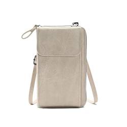 Hiseng Handytasche zum Umhängen, Kleine Umhängetasche Damen, Solide Farbe Crossbody Bag Damen, Handy Umhängetasche aus PU Vegan Leder,Verstellbarer Dünner Gurt (Hellgrau) von Hiseng