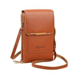 Hiseng Handytasche zum Umhängen, Mode Umhängetasche Damen, Crossbody Bag Damen, Handy Umhängetasche aus PU Vegan Leder, Handytasche mit Geldbörse zum Umhängen, Verstellbarer Dünner Gurt (Braun) von Hiseng