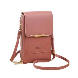 Hiseng Handytasche zum Umhängen, Verstellbarer Schultergurt Kleine Einfarbig Umhängetasche Damen, Crossbody Bag Damen, PU Leder Handy Umhängetasche, Handytasche mit Geldbörse (Rosa) von Hiseng