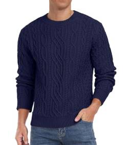 Hisir Pullover Herren KabelStrickpullover Rundhalsausschnitt Winterpullover Langarm Oberteile für Männer (Marineblau, M) von Hisir