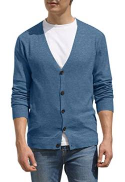 Hisir Strickjacke Herren Pullover V Ausschnitt Cardigan Winterjacke Klassischer Winter Warme Weiche Strickjacken mit Knöpfe und Taschen für Männer (VC Blau, XL) von Hisir