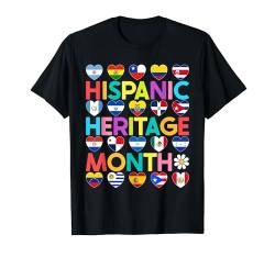 Nationaler Monat des hispanischen Erbes, Flaggen aller Länder, Herzen T-Shirt von Hispanic Heritage Month All Countries Flags Hearts