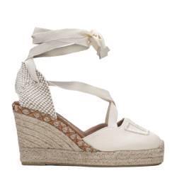 Hispanitas für Damen. HV243383 Weiße Leder-Espadrilles Sofia 7 - Absatzhöhe 7 cm (40), 5 bis 8 cm, Schnürsenkel, Lässig von Hispanitas