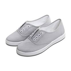 Hitmars Damen Convas Sneaker Freizeit Leicht Stoff Schuhe Low Top Keine Schnürsenkel Segeltuchschuhe Atmungsaktive Bequeme 02 Grau Eu41 von Hitmars