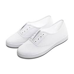 Hitmars Damen Convas Sneaker Freizeit Leicht Stoff Schuhe Low Top Keine Schnürsenkel Segeltuchschuhe Atmungsaktive Bequeme 02 Weiß Eu36 von Hitmars