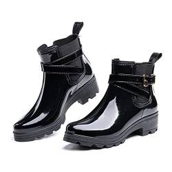 Hitmars Gummistiefel Damen Chelsea Boots Gartenschuhe Rain Boots Regenstiefel Segelstiefel Wasserdicht Regenschuhe Halbgummistiefel Schwarz EU39 von Hitmars