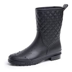 Hitmars Gummistiefel Damen Gartenschuhe Rain Boots Regenstiefel Chelsea Boots Segelstiefel Wasserdicht Regenschuhe Halbgummistiefel Schwarz EU42 von Hitmars