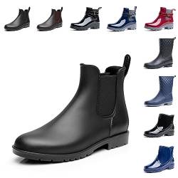 Hitmars Gummistiefel Damen Kurz Chelsea Boots Stiefeletten Wasserdicht Rutschfest Regenstiefel Damen Gummistiefeletten Outdoor Winddicht Chelsea Gummistiefeletten Stiefel Schwarz EU 42 von Hitmars