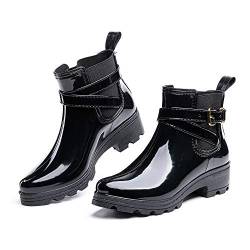 Hitmars Gummistiefel Damen Kurz Schlupfstiefel Regenstiefel Frauen Stiefeletten Stiefel Kurzschaft Wasserdicht Chelsea Boots Elegant Schwarz Größe 38 von Hitmars