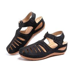 Hitmars Plateau Sandalen Damen Keilabsatz Pantoletten Geschlossene Sommer Keilsandalen Slingback Fußbett Sandalen Frauen Bequeme 1 Schwarz 43 EU von Hitmars