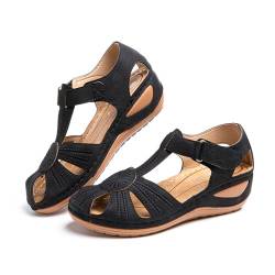 Hitmars Plateau Sandalen Damen Keilabsatz Pantoletten Geschlossene Sommer Keilsandalen Slingback Fußbett Sandalen Frauen Bequeme 2 Schwarz 43 EU von Hitmars