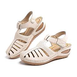 Plateau Sandalen Damen Sommer Keilabsatz Pantoletten Flach Geschlossene Slingback Wedges Sandaletten Halbschuhe Vintage Frauen Schuhe A1-Beige Gr. 38 EU von Hitmars