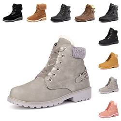 Winterschuhe Damen Boots Warme Geftert Stiefeletten Frauen Winterstiefel Damen rutschfest Kurzschaft Stiefel Damen Winter Boots mit Blockabsatz Elegant A Grau 37 EU von Hitmars