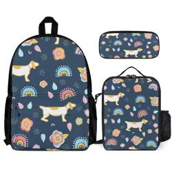 Hixingo 3D Druck Schulrucksack Mädchen Teenager Damen Schultasche Rucksack Set, Schulranzen für Mädchen Jungen Schule Reise Freizeit mit Lunchpaket Tasche und Mäppchen (Welpe) von Hixingo