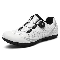 Hixingo Fahrradschuhe Herren Damen Rennrad Und MTB Schuhe Mit Gummisohle, Atmungsaktive Sneaker rutschfeste No-Lock Fahrradschuhe Mountainbike Schuhe Weiß, 39 EU von Hixingo