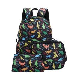 Hixingo Schulrucksack Mädchen Teenager Damen Schultasche Rucksack Set, Schulranzen für Jungen Mädchen Schule Reise Freizeit mit Lunchpaket Tasche und Mäppchen (Tyrannosaurus,41 * 31 * 16.5) von Hixingo