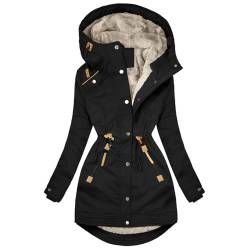 Winterjacke Damen Mittellange Steppjacke Warmer Gefüttert Fleece Daunenjacke Mit Kapuze Winddicht Outdoorjacke Große Größen Damenmantel Winter Parka Jacke Langarm Wintermantel Casual Fleecejacke von Hkdjaess