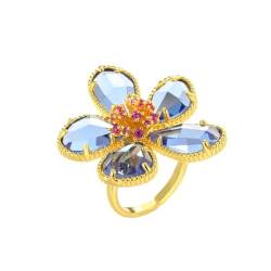 Hmsanase Ring Ringe Damen Bijouterie Herren Blauer Kristall-Blumenring Für Frauen, Großer Verlobungsring, Romantische Hochzeit, Größenverstellbar, Weiss von Hmsanase