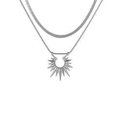 Klassisch Halskette Ketten Schmuck Herren Frauen Anhänger Necklace Doppellagige Sonnenkette von Hmsanase