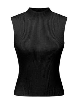 Hobemty Damen Top Ärmellos Gerippte Bluse Stehkragen Basic Strickoberteil Schwarz S von Hobemty