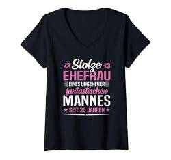 Damen 25 Jahre Verheiratet 25. Hochzeitstag Silberhochzeit T-Shirt mit V-Ausschnitt von Hochzeitstag Ehefrau Ehemann Geschenke