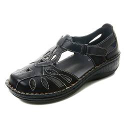 Hodrmios Schwarze geschlossene Zehensandalen für Damen, lässige Wandersandalen, bequeme Leder, Mary Jane flache Damen-Loafers, Schwarz, 38 EU von Hodrmios