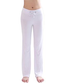 HOEREV Frauen Soft Modal Slimming Hose Yoga Hosen Pyjama-Hose, Weiß, XXL von Hoerev