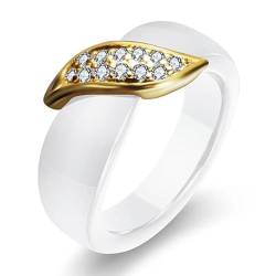 Hokech Modeschmuck Schwarz/Weiß Frauen Ring mit AAA-Kristall Gold Farbe Blatt Keramikringe für Frauen Ehering Geschenk von Hokech