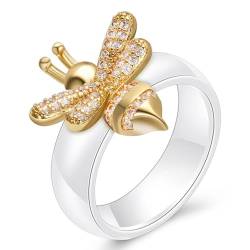 Ring Kristall Biene Ringe für Frauen Schwarz und Weiß Keramik Hochzeit Design Gold Farbe Schmuck Geschenk Accessoire von Hokech