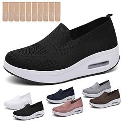 Hokuto Orthopädische Turnschuhe für Damen, 2023 New Air Cushion Arch Support Slip-On Mesh Walking Diabetic Casual Loafers Schuhe (Black, EU 36.5) von Hokuto