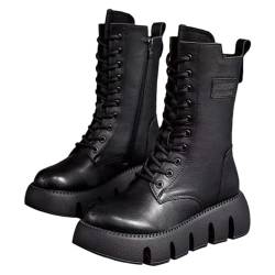 Holdes Damen-Kampfstiefel - Anti-Rutsch-Schnürstiefel für Damen,Modische Stiefel mit verdicktem, warmem Plüsch, Wintergeschenk für Familienfreunde von Holdes