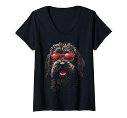 Damen Schwarze Sonnenbrille mit Russian Terrier, Hundebesitzer, coole Sonnenbrille, Hund, Mutter, Papa T-Shirt mit V-Ausschnitt von Holiday 365