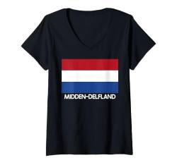 Damen Midden-Delfland Niederlande Niederlande Flagge für Männer Frauen T-Shirt mit V-Ausschnitt von Holland Village Town City Merch Stuff