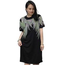 Hollir Tiger Plus Size T-Shirt Kleid für Frauen mit Taschen Kurzarm Sommer Midi Kleider Strass Grafik Lose Casual, Schwarz, X-Groß von Hollir Tiger